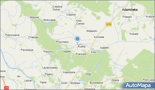mapa Rudka, Rudka gmina Sieniawa na mapie Targeo