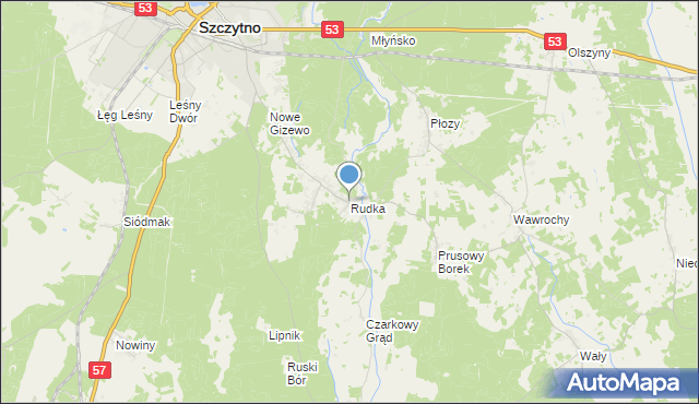 mapa Rudka, Rudka gmina Szczytno na mapie Targeo