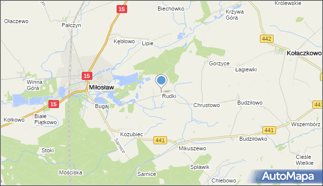 mapa Rudki, Rudki gmina Miłosław na mapie Targeo