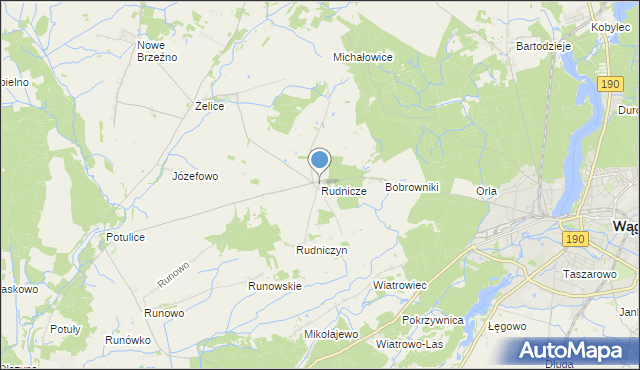 mapa Rudnicze, Rudnicze gmina Wągrowiec na mapie Targeo