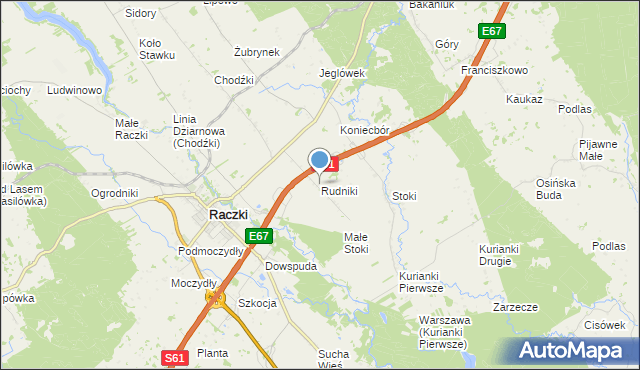 mapa Rudniki, Rudniki gmina Raczki na mapie Targeo