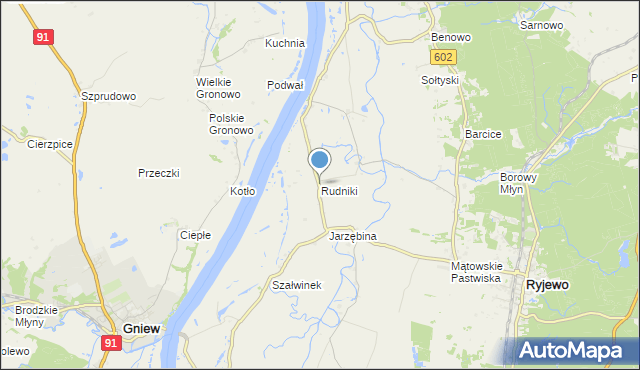 mapa Rudniki, Rudniki gmina Ryjewo na mapie Targeo