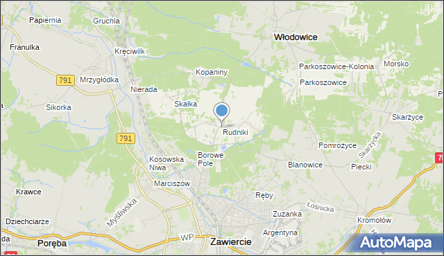 mapa Rudniki, Rudniki gmina Włodowice na mapie Targeo