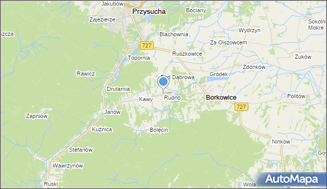 mapa Rudno, Rudno gmina Borkowice na mapie Targeo