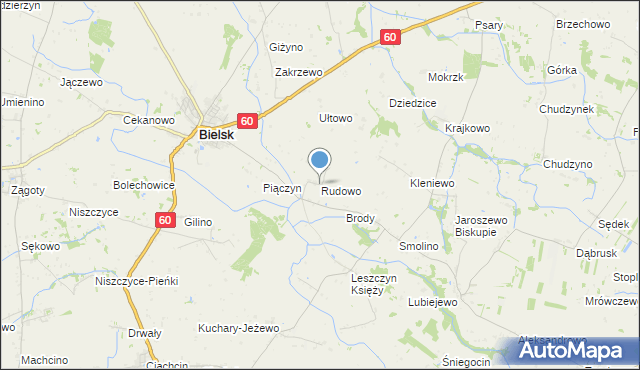 mapa Rudowo, Rudowo gmina Bielsk na mapie Targeo
