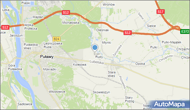 mapa Rudy, Rudy gmina Końskowola na mapie Targeo