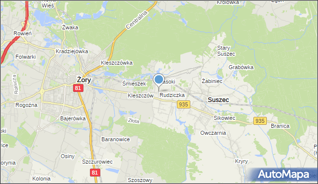 mapa Rudziczka, Rudziczka gmina Suszec na mapie Targeo