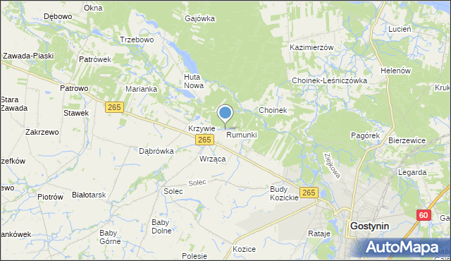 mapa Rumunki, Rumunki gmina Gostynin na mapie Targeo