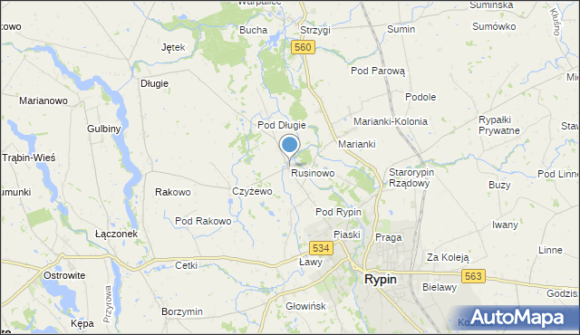mapa Rusinowo, Rusinowo gmina Rypin na mapie Targeo