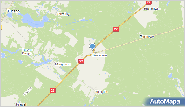 mapa Rusinowo, Rusinowo gmina Tuczno na mapie Targeo