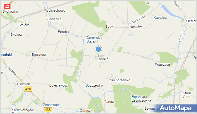 mapa Rusko, Rusko gmina Jaraczewo na mapie Targeo