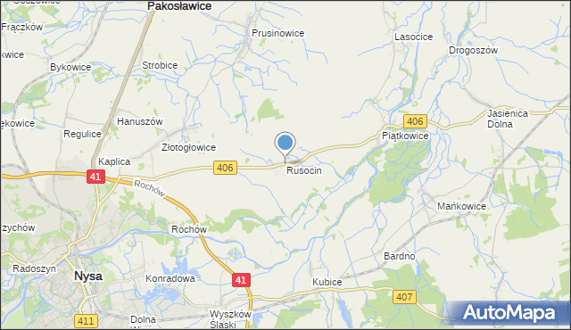 mapa Rusocin, Rusocin gmina Nysa na mapie Targeo