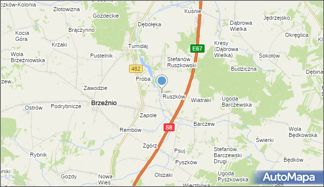 mapa Ruszków, Ruszków gmina Brzeźnio na mapie Targeo