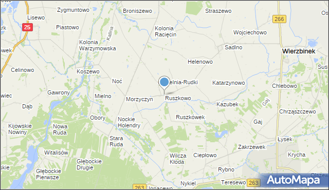 mapa Ruszkowo, Ruszkowo gmina Wierzbinek na mapie Targeo