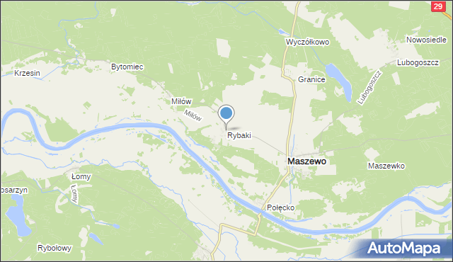 mapa Rybaki, Rybaki gmina Maszewo na mapie Targeo