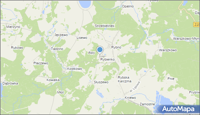 mapa Rybienko, Rybienko gmina Gniewino na mapie Targeo