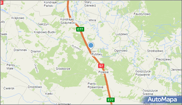 mapa Rybitwy, Rybitwy gmina Baboszewo na mapie Targeo