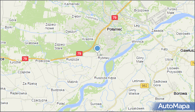 mapa Rybitwy, Rybitwy gmina Połaniec na mapie Targeo