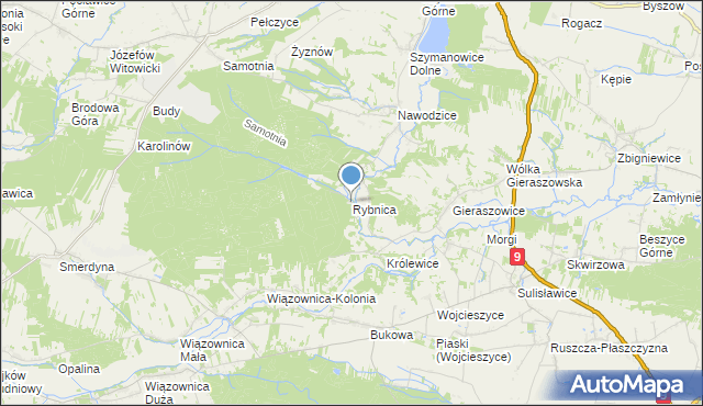 mapa Rybnica, Rybnica gmina Klimontów na mapie Targeo