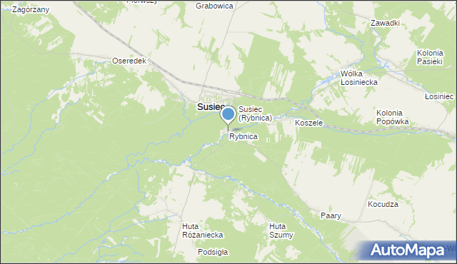 mapa Rybnica, Rybnica gmina Susiec na mapie Targeo