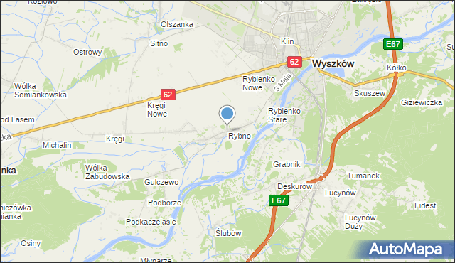 mapa Rybno, Rybno gmina Wyszków na mapie Targeo