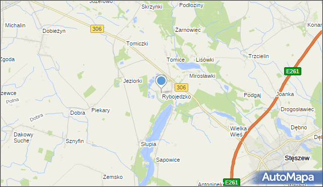 mapa Rybojedzko, Rybojedzko gmina Stęszew na mapie Targeo