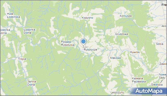 mapa Rybotycze, Rybotycze na mapie Targeo