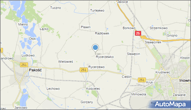 mapa Rycerzewko, Rycerzewko gmina Pakość na mapie Targeo