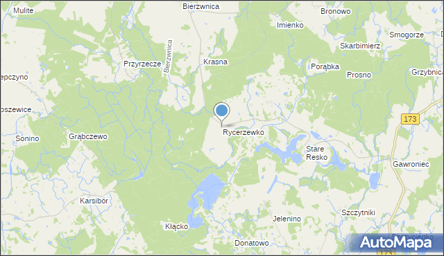 mapa Rycerzewko, Rycerzewko gmina Świdwin na mapie Targeo
