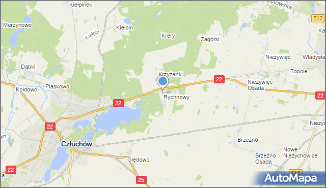 mapa Rychnowy, Rychnowy gmina Człuchów na mapie Targeo