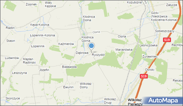 mapa Ryczydół, Ryczydół na mapie Targeo