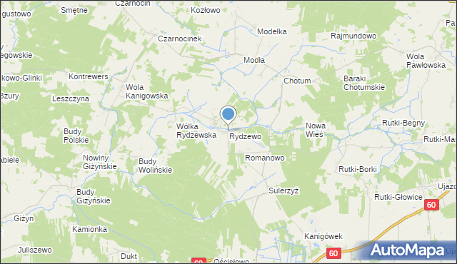 mapa Rydzewo, Rydzewo gmina Ciechanów na mapie Targeo