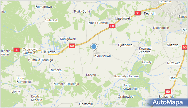 mapa Rykaczewo, Rykaczewo gmina Ciechanów na mapie Targeo