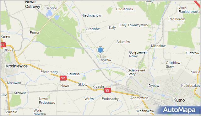 mapa Ryków, Ryków gmina Kutno na mapie Targeo