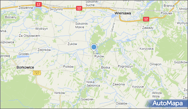 mapa Ryków, Ryków gmina Wieniawa na mapie Targeo
