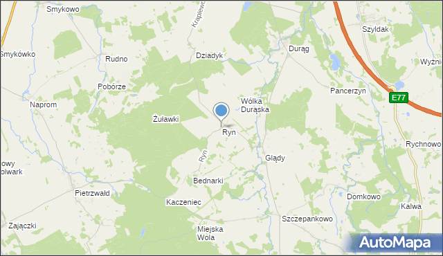 mapa Ryn, Ryn gmina Ostróda na mapie Targeo