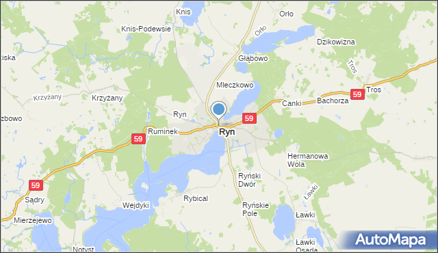 mapa Ryn, Ryn powiat giżycki na mapie Targeo