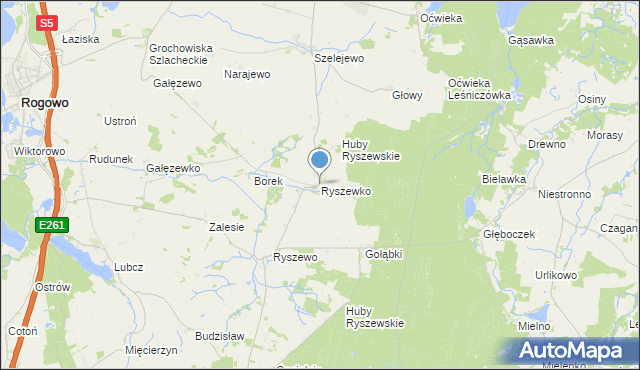 mapa Ryszewko, Ryszewko gmina Gąsawa na mapie Targeo