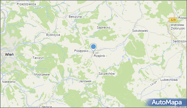 mapa Rząśnik, Rząśnik gmina Świerzawa na mapie Targeo
