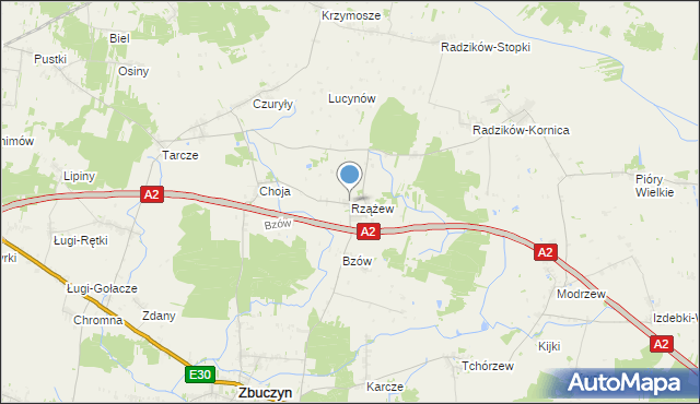 mapa Rzążew, Rzążew na mapie Targeo