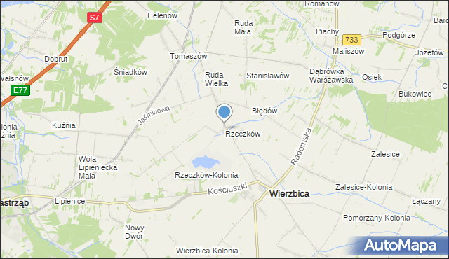 mapa Rzeczków, Rzeczków gmina Wierzbica na mapie Targeo