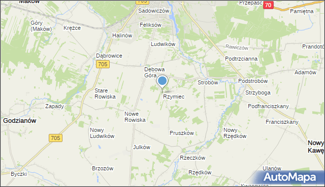 mapa Rzymiec, Rzymiec gmina Skierniewice na mapie Targeo