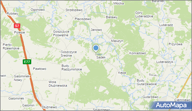 mapa Sadek, Sadek gmina Glinojeck na mapie Targeo