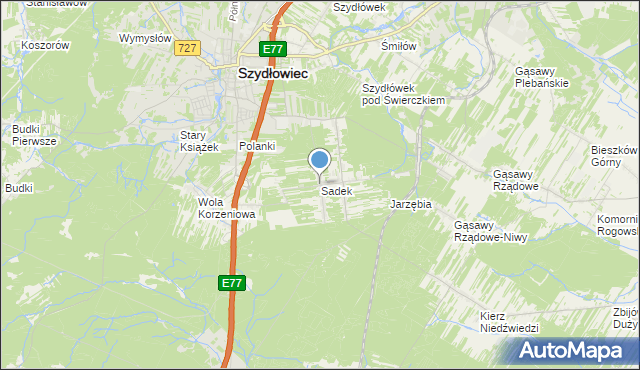 mapa Sadek, Sadek gmina Szydłowiec na mapie Targeo