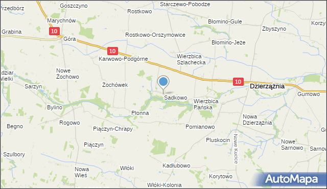 mapa Sadkowo, Sadkowo gmina Dzierzążnia na mapie Targeo