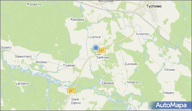 mapa Sadkowo, Sadkowo gmina Tychowo na mapie Targeo