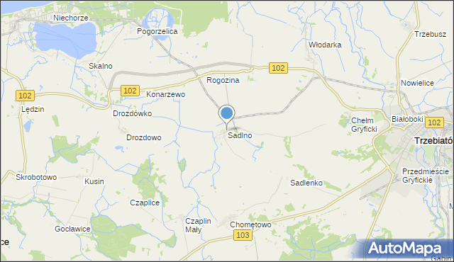 mapa Sadlno, Sadlno gmina Trzebiatów na mapie Targeo