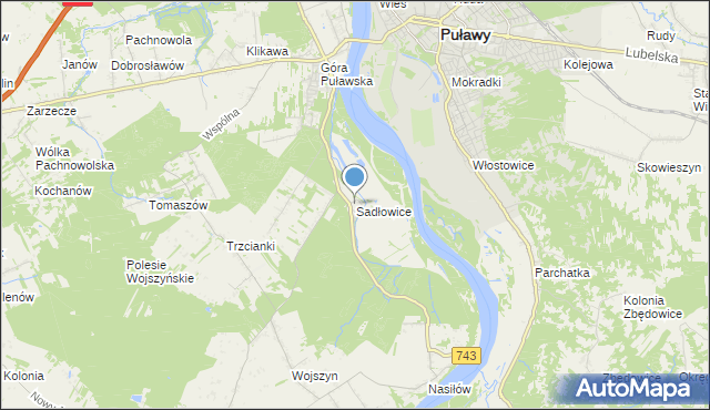 mapa Sadłowice, Sadłowice gmina Puławy na mapie Targeo