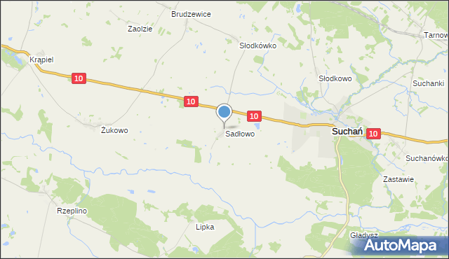 mapa Sadłowo, Sadłowo gmina Suchań na mapie Targeo