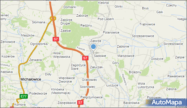 mapa Sadowie, Sadowie gmina Kocmyrzów-Luborzyca na mapie Targeo